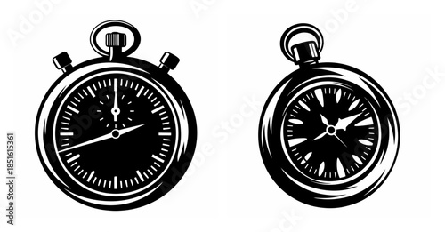 Vintage stopwatch icons two retro timekeeping devices symbols for measuring intervals