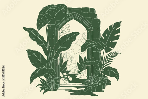 A seamless green nature pattern illustration featuring a cabbage vegetable garden with cauliflower plants and floral leaf elements designed as a summer art wallpaper