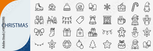 minimal Christmas line icon set, flat vector outline web symbols