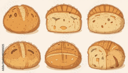 Flat colored ciabatta illustration on a plain background 