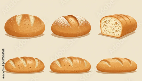 Flat colored ciabatta illustration on a plain background 