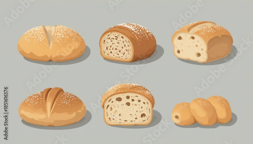 Flat colored ciabatta illustration on a plain background 