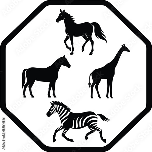 Stylized Wild Animals in Octagonal Frame