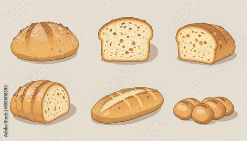 Flat colored ciabatta illustration on a plain background 