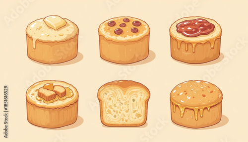 Flat colored pancake icon illustration on plain background 