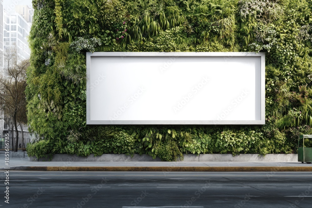 Fototapeta premium Blank billboard on a green wall with transparent background