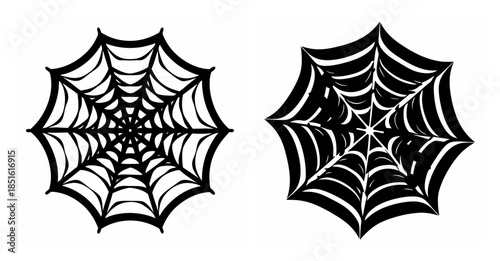 Two spooky black and white spider web graphics ideal for halloween and creepy themed designs