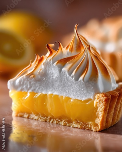 Lemon tart with browned meringue and flaky crust
