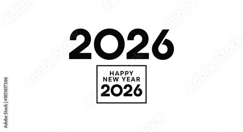 Bold depiction of the year 2026 with a happy new year message inside a rectangular box