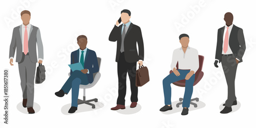 Diverse group of businessmen in suits some standing and some seated