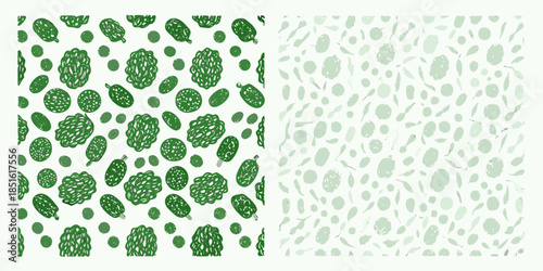 Green botanical patterns a split design featuring dense and sparse foliage