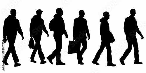 Silhouettes of people walking in a line representing urban life and movement