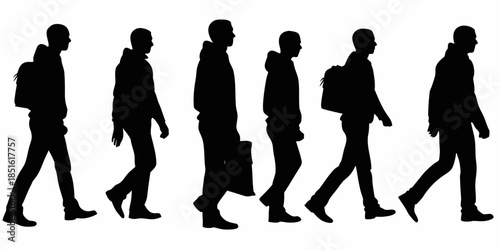 Silhouettes of people walking in a row illustrating movement and urban life