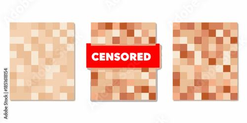 Pixelated images with a censorship bar covering one central section