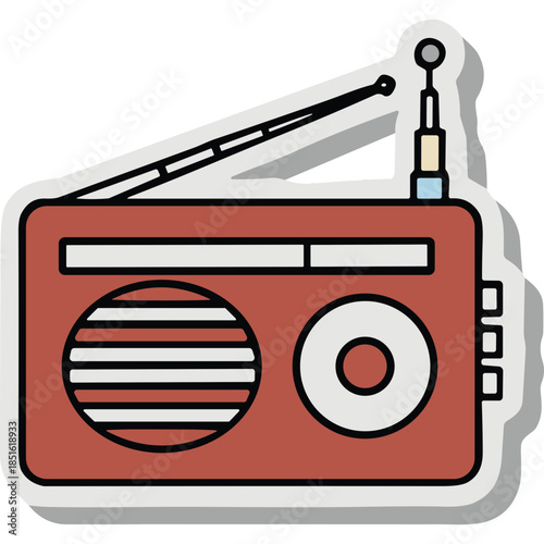 Retro Red Portable Radio Sticker - Vintage Music Player Icon