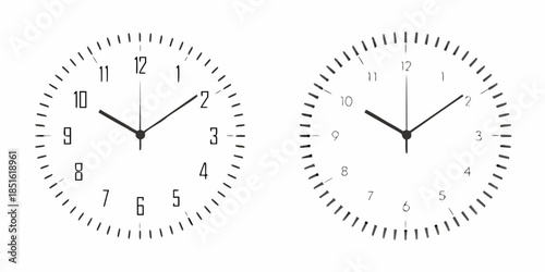 Two analog clocks displaying different times on a white background
