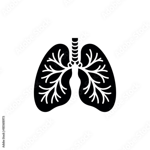 A simple black and white illustration of human lungs showcasing bronchial structure