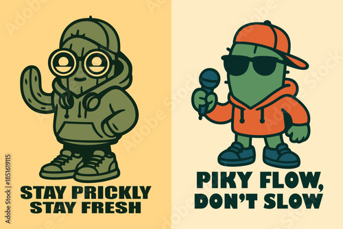 Cute Cactus Character In Streetwear Style With Funny Typography Quote