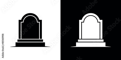 A stark contrast black and white depictions of a classic tombstone design