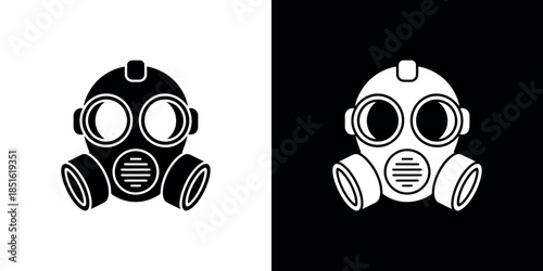 Black and white illustration of a gas mask depicting safety and protection