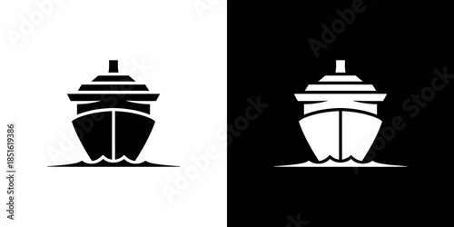 Stylized illustration of a ship s silhouette in contrasting black and white backgrounds