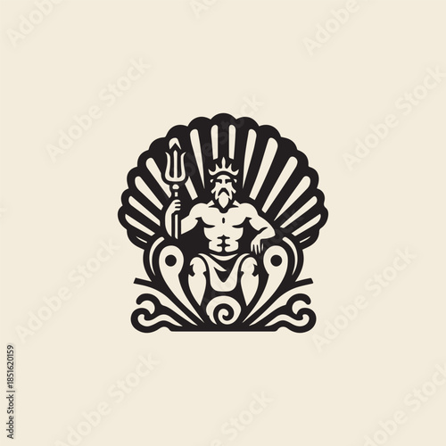 Poseidon God in Shell Throne Logo