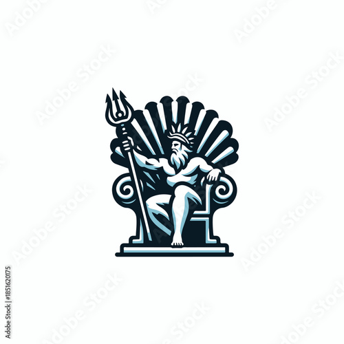 Poseidon God in Shell Throne Logo