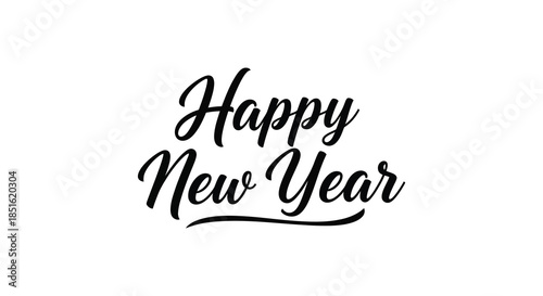 Elegant hand lettered calligraphy displaying the phrase happy new year on a plain white background
