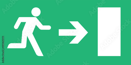 Emergency exit sign with arrow pointing right and running figure