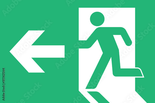 Emergency exit sign with running figure and left arrow