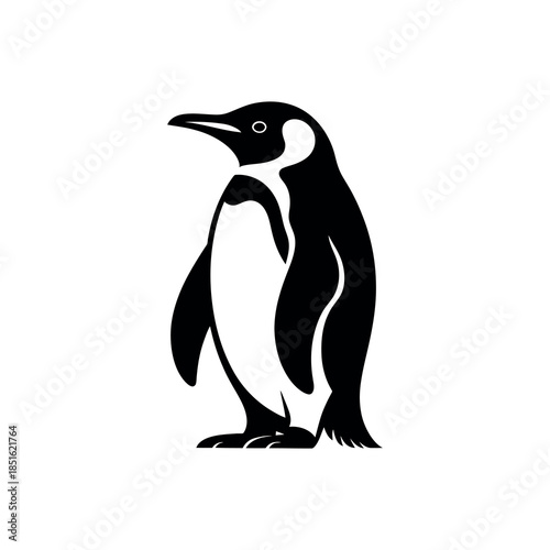 A minimalist illustration of a penguin in black and white tones