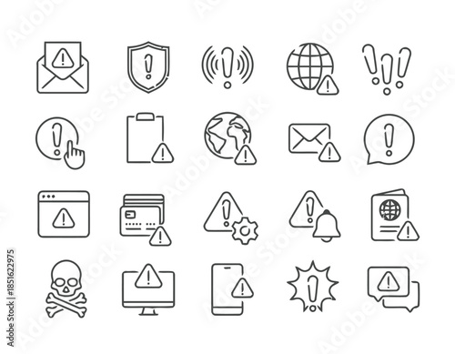 Alert and attention line icons set vector illustration