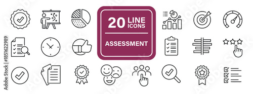 Assessment vector icons set in line style