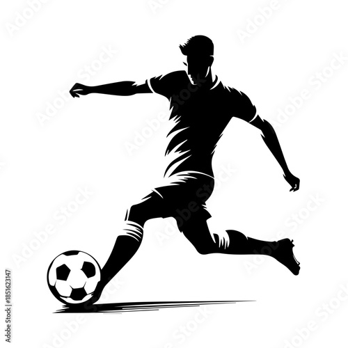  Black & white vector silhouette of a Football player on white background