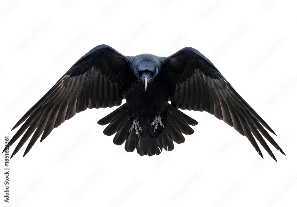 Naklejka premium A powerful black raven flying with wings spread wide isolated on transparent background