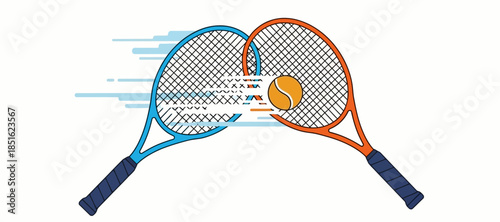 Dynamic Tennis Match Illustration Racquets Collide with Ball and Speed Lines