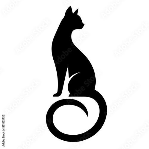  Black & white vector silhouette of a CAT on white background
