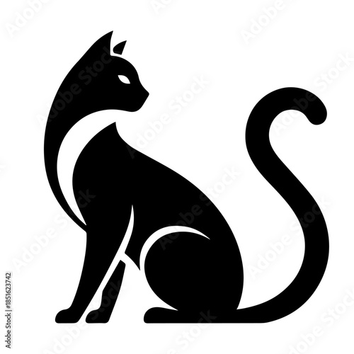  Black & white vector silhouette of a CAT on white background