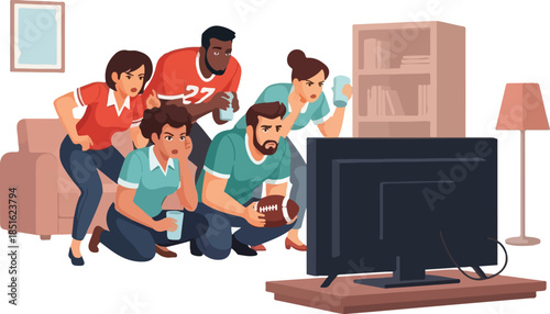 Family Watch Soccer Game on TV 2d vector illustration concept for banner, website, illustration,