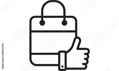 Shopping bag with a thumbs up gesture minimalist design on transparent background silhouette