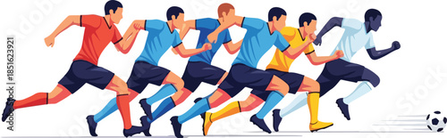 set of vector people play football soccer . Illustrations of people. run , practice, gym isolated object flat style 2D