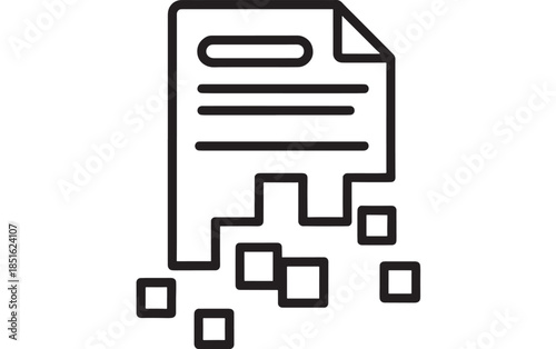 Document disintegration with pixelated effect on transparent background silhouette