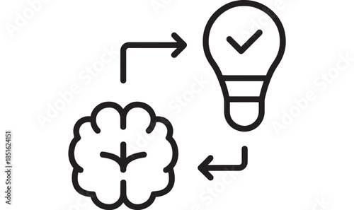 Brain to idea icon with arrows a lightbulb on transparent background silhouette