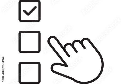 Check box with a pointing hand ready for selection on transparent background silhouette