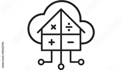 Cloud house with mathematical symbols a modern graphic on transparent background silhouette
