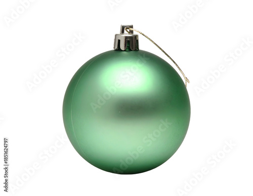 A single green, matte, round ornament with a silver cap