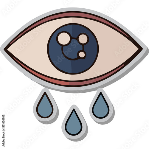 Sad Crying Eye Icon with Abstract Pupil and Tears