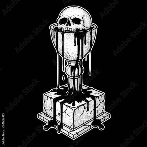 Gothic Chalice with Skull and Dripping Black Liquid.