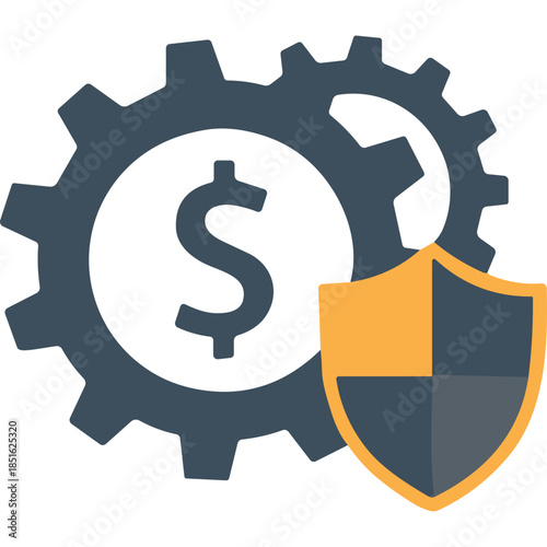 Secure Financial Operations Icon: Gear, Dollar Sign, Shield