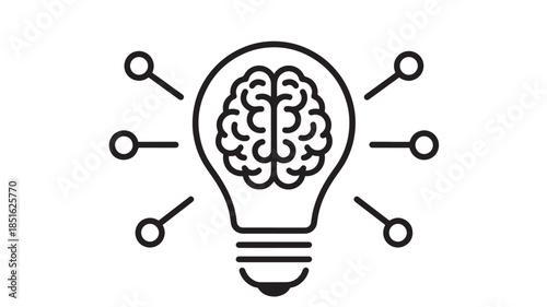 Creative idea concept with brain inside a lightbulb on transparent background silhouette